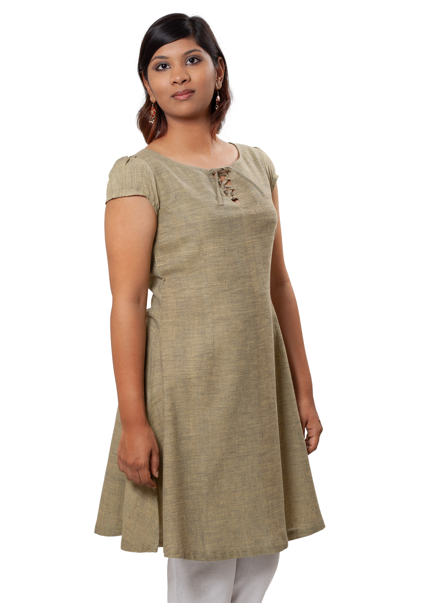 MINC Ecofashion Womens Long Tunic in Grassy Green Khadi Cotton