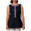 MINC Embroidered Sleeveless Tunic in Black Linen