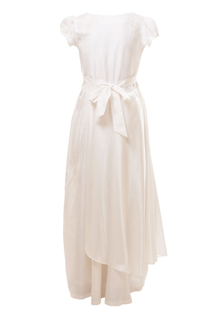 MINC Petite Girls Asymmetric Gown in Pearl White Silk