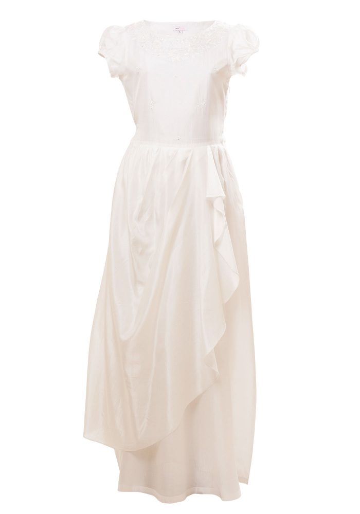 MINC Petite Girls Asymmetric Gown in White Silk