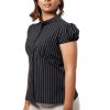 MINC Puff Sleeve Formal Shirt In Pinstripe Black Cotton