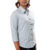 MINC Womens Bias Trim Striped Blue Cotton Shirt