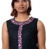 MINC eco friendly smart casuals Embroidered Sleeveless Tunic in Black Linen