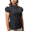 MINC ecofashion Puff Sleeve Shirt In Pinstripe Black Cotton