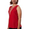MINC ecofashion womens Gilly Embroidered Linen Top in Red