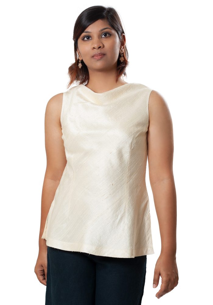 MINC ecofriendly couture Cowl Neck Short Top in Dupion Silk