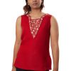 MINC ecofriendly womens high fashion Gilly Embroidered Linen Top in Red