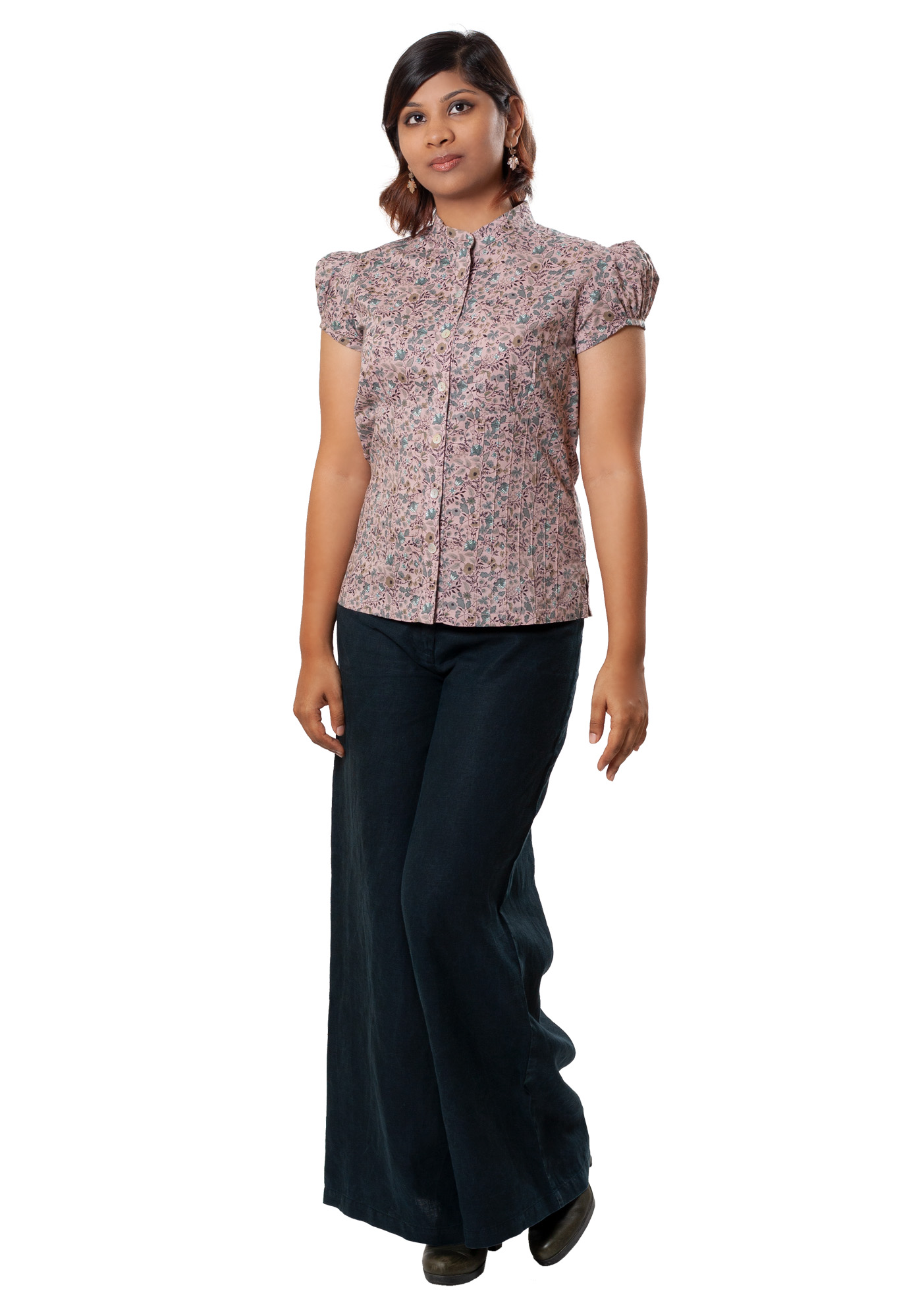 MINC womens eco friendly couture Dusky Rose Floral Print Cotton Shirt