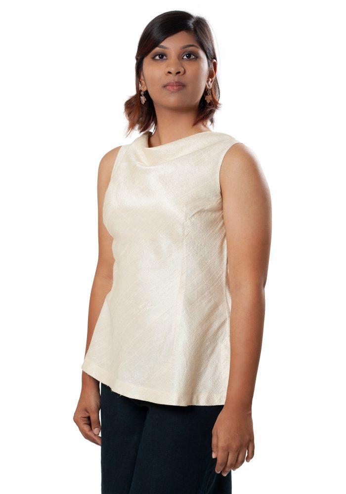 MINC womens high fashion Cowl Neck Short Top in Dupion Silk