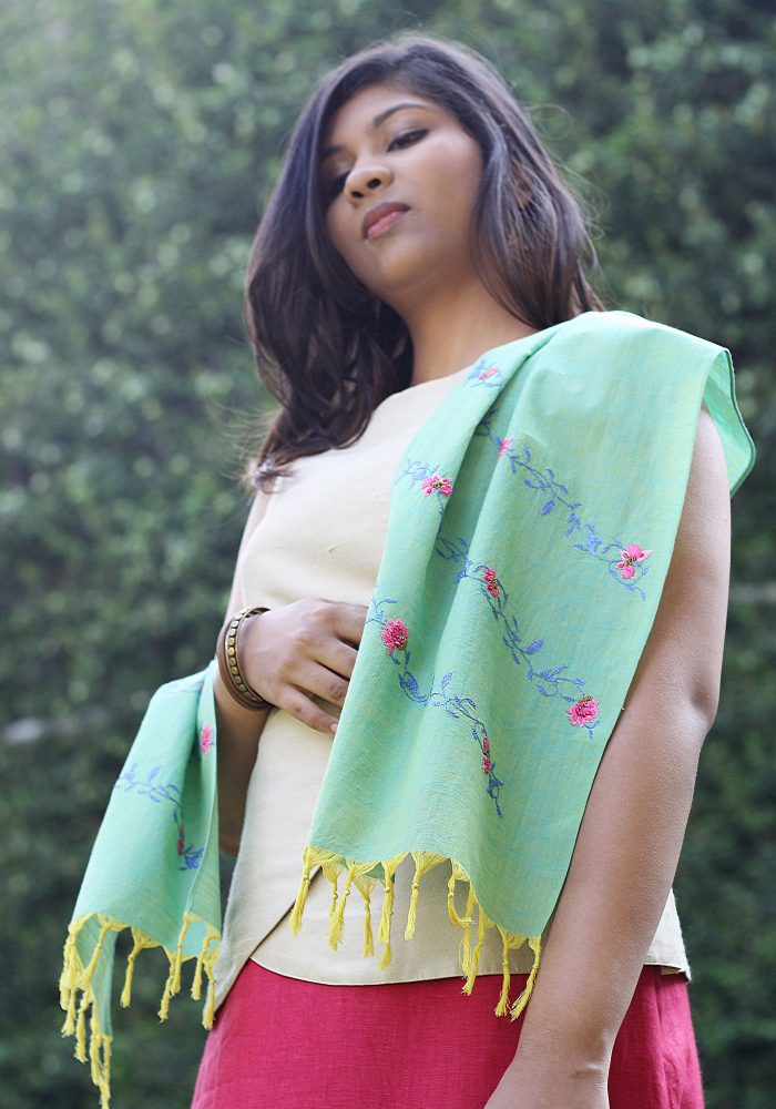 MINC Eco Fashion Spring Garden Hand Embroidered Khadi Cotton Scarf