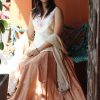 MINC Hand Embroidered Brown Linen Silk Lehenga