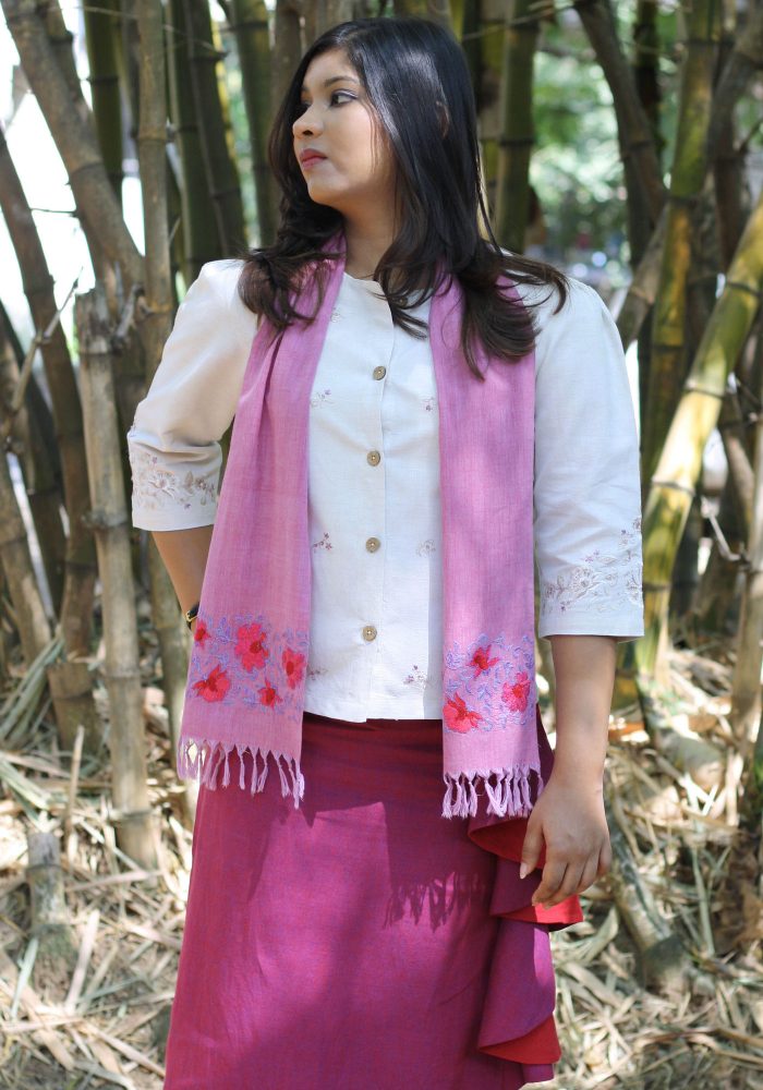 MINC Verbena Hand Embroidered Purple Khadi Cotton Scarf