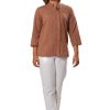MINC Womens Asymmetric Striped Brown Khadi Cotton Shirt