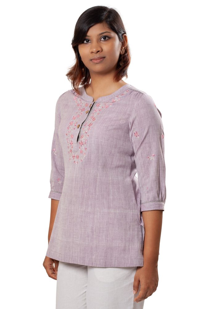 MINC Classic Embroidered Khadi Cotton Top in Lilac