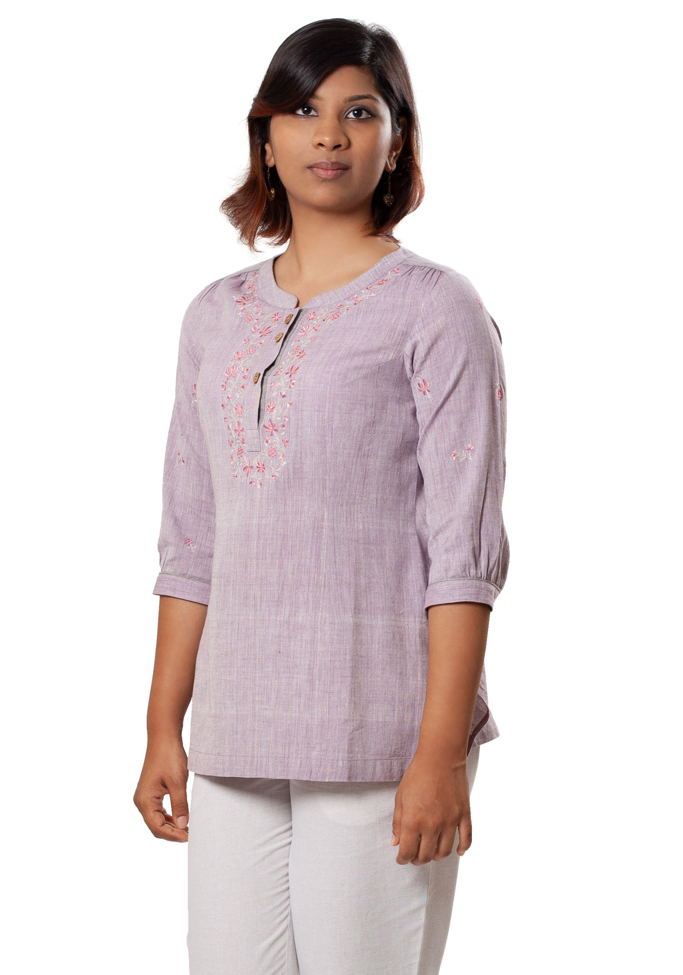 MINC couture for the eco friendly woman Classic Embroidered Khadi Cotton Top in Lilac