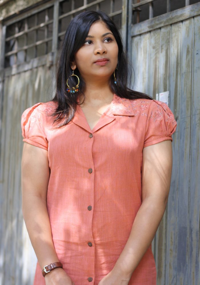 MINC eco fashion Embroidered Dress in Orange Khadi Cotton
