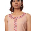 MINC eco fashion Embroidered Sleeveless Kurti in Beige Khadi Cotton