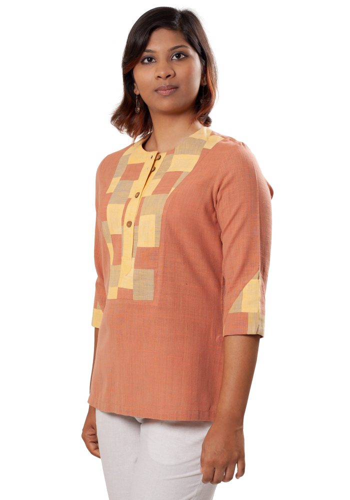 MINC eco fashion Patterned Tunic in Orange Khadi Cotton