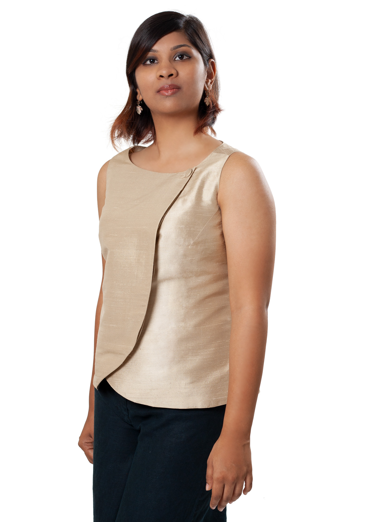 MINC eco fashion Sleeveless Asymmetric Top in Beige Dupion Silk