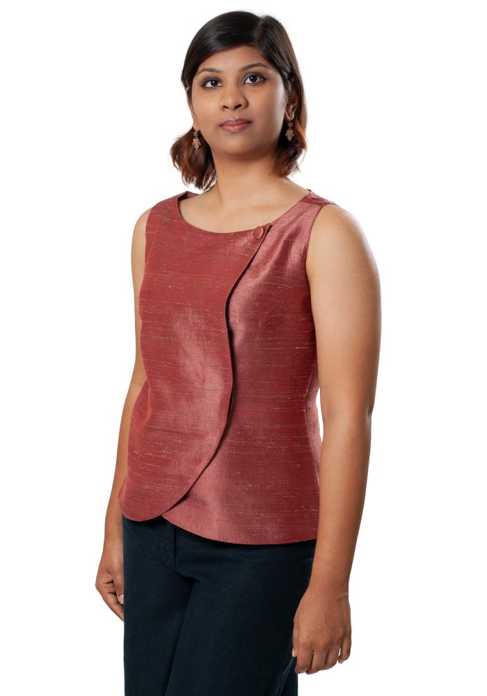 MINC eco fashion Sleeveless Asymmetric Top in Brick Red Dupion Silk