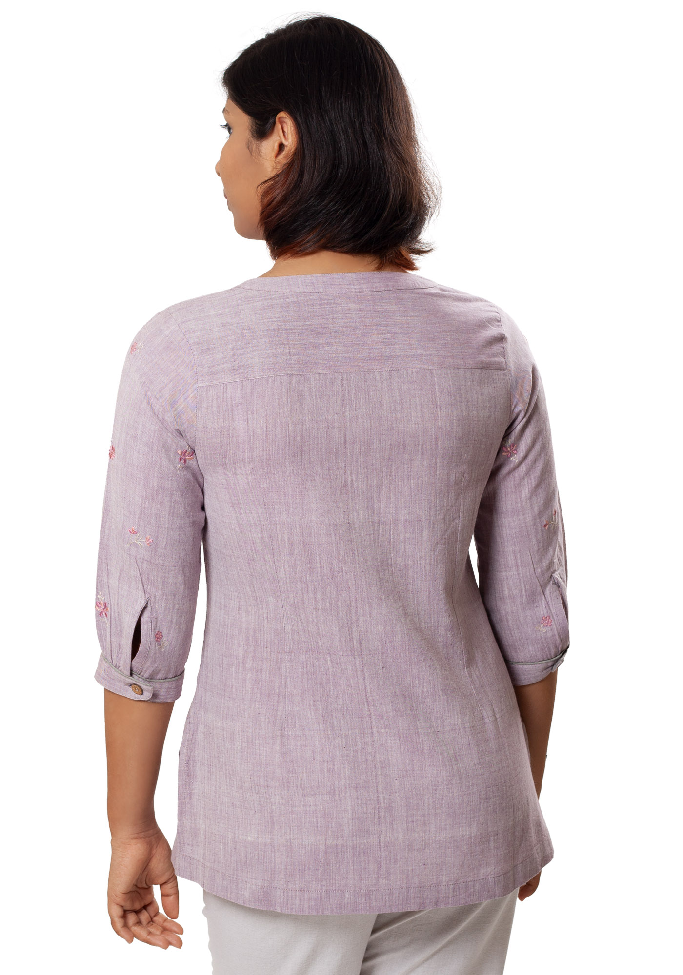 MINC eco fashion for women Classic Embroidered Khadi Cotton Top in Lilac