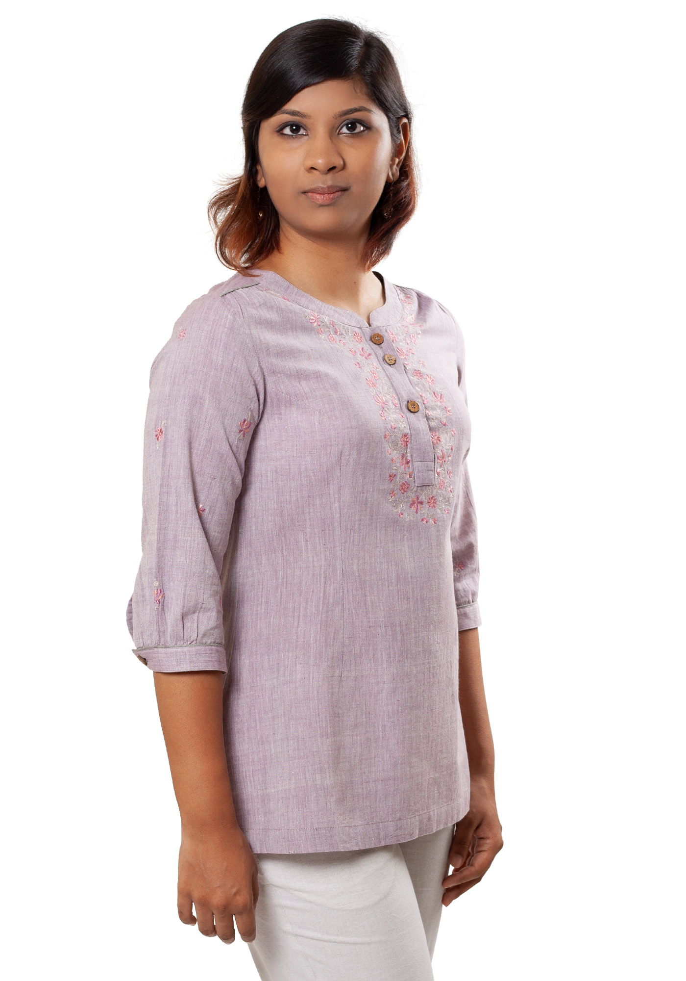 MINC eco friendly couture Classic Embroidered Khadi Cotton Top in Lilac
