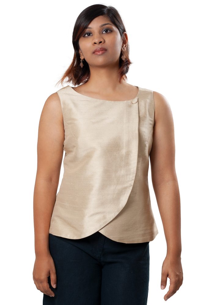 MINC eco friendly couture Sleeveless Asymmetric Top in Beige Dupion Silk