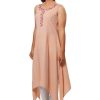 MINC eco friendly fashion Embroidered Sleeveless Kurti in Beige Khadi Cotton