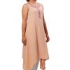 MINC eco friendly womens couture Embroidered Sleeveless Kurti in Beige Khadi Cotton