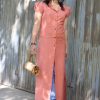 MINC eco friendly womens fashion Embroidered Dress in Orange Khadi Cotton