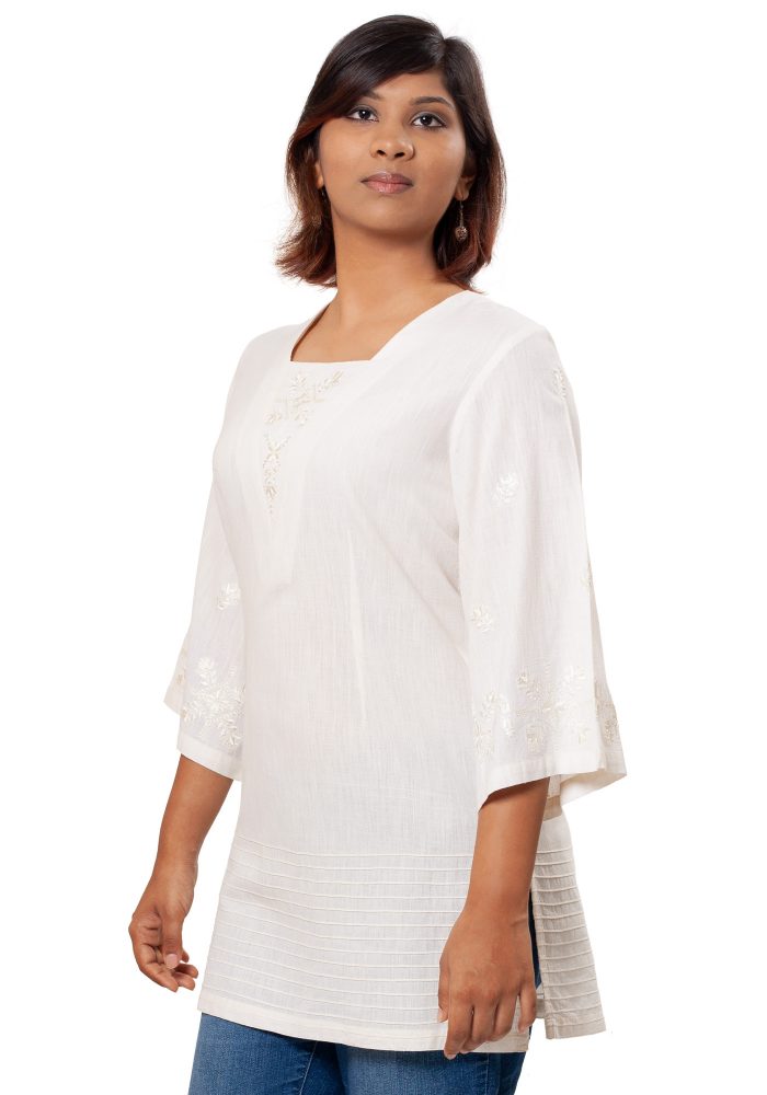 MINC ecofashion Embroidered Tunic in Ivory Khadi Cotton
