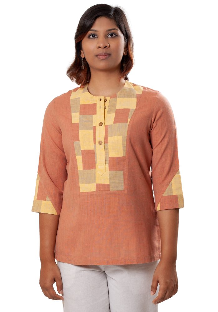 MINC ecofashion Patterned Tunic in Orange Khadi Cotton
