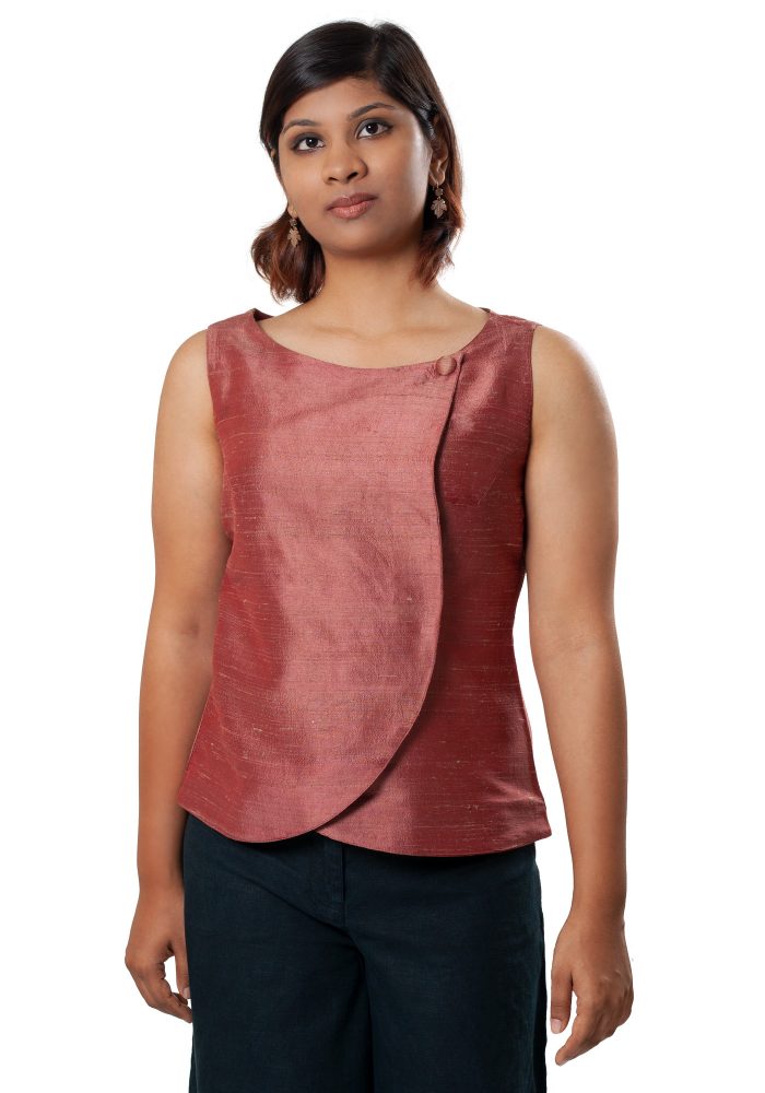 MINC ecofashion Sleeveless Asymmetric Top in Brick Red Dupion Silk