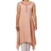 MINC smart casuals Embroidered Sleeveless Kurti in Beige Khadi Cotton